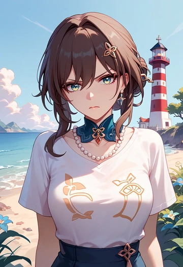 star rail,ruan mei,handwritten script shirt,dolphin shorts  - AI generated anime art